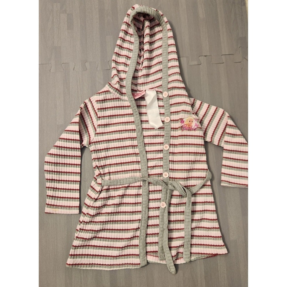 Barbie Girls Youth Y2K VTG Size 6 Hooded Sweater Cardigan Pink Gray